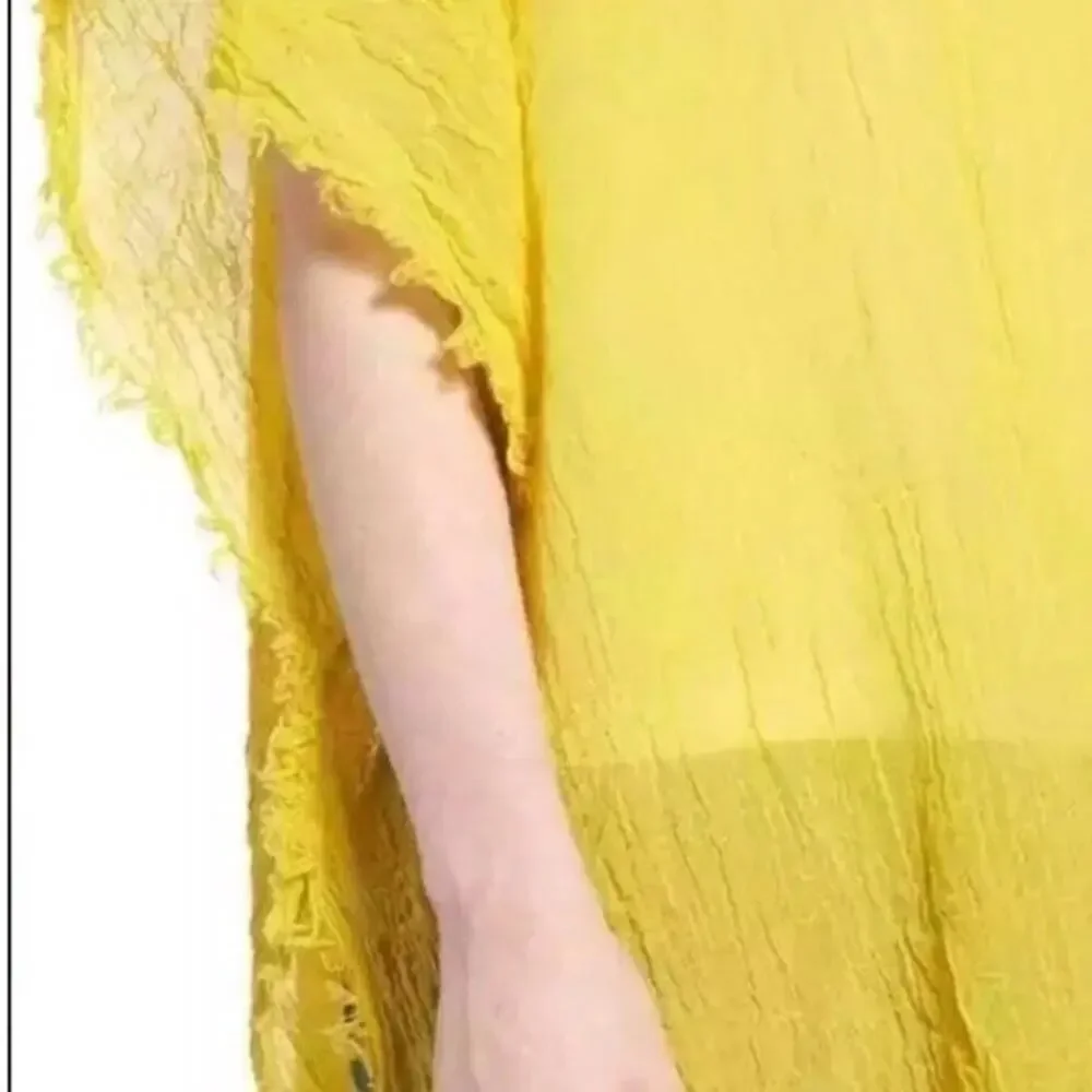 Eileen Fisher Yarow Lightweight Organic Cotton Poncho Yellow Frayed Edges OS